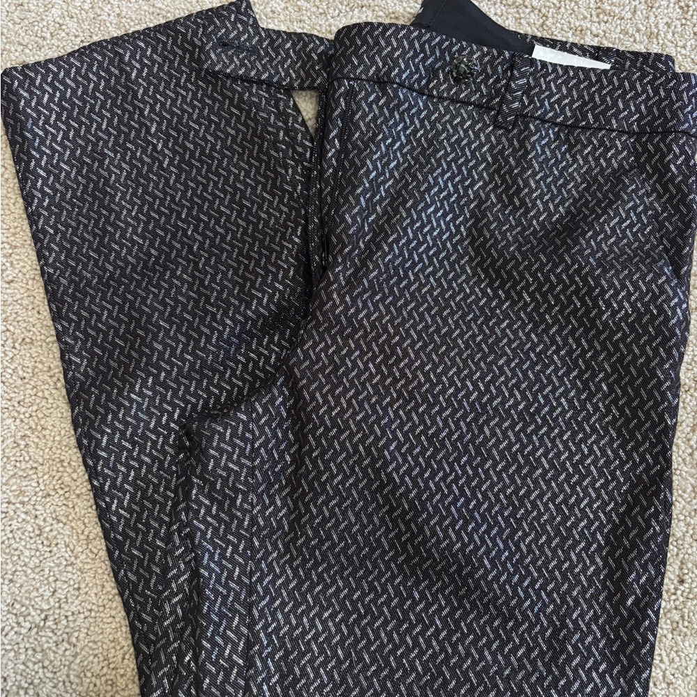 Black & Silver Metallic Slim Ankle Dress Pants